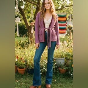 70s Vintage Purple Open-Front Cardigan with Belt